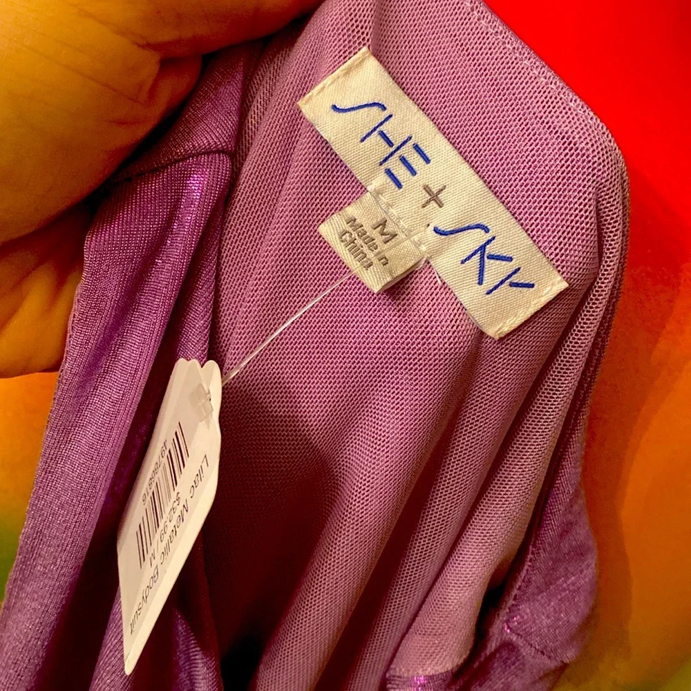 SHE + SKY Lilac Metallic One Piece Bodysuit NWTs - Picture 9 of 10